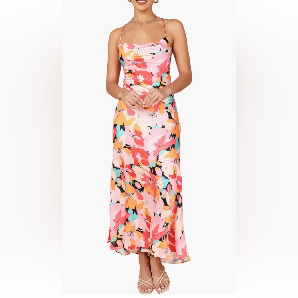 Petal & Pup Multicolor Floral Maxi Dress With Lace Up Back